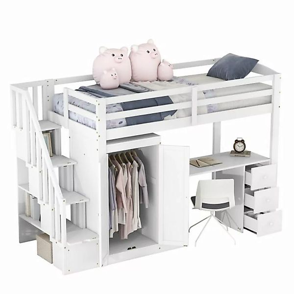 DOPWii Bett 90 x 200cm Hochbett mit Kleiderschrank,Treppe,Schreibtisch,Schu günstig online kaufen