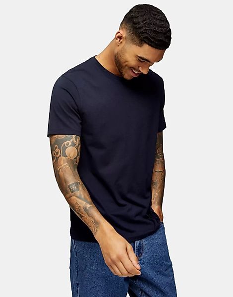 Topman – Klassisches T-Shirt in Marineblau günstig online kaufen