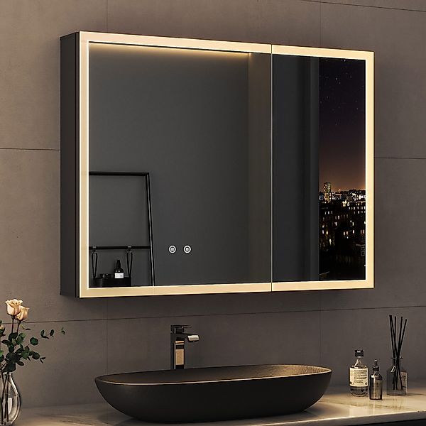 WDWRITTI Badezimmerspiegelschrank LED Spiegelschrank Schwarz Aluminum günstig online kaufen