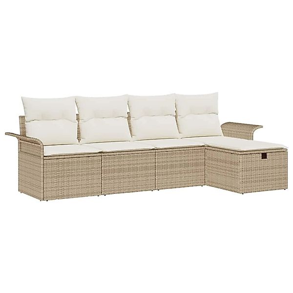 vidaXL Garten-Sofa-Set mit Kissen mit Speicher 5-Tlg Beige Poly Rattan 3360 günstig online kaufen