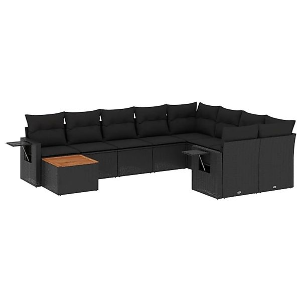 vidaXL 10-Tlg Garten-Sofagarnitur mit Kissen Schwarz Poly Rattan 3224725 günstig online kaufen
