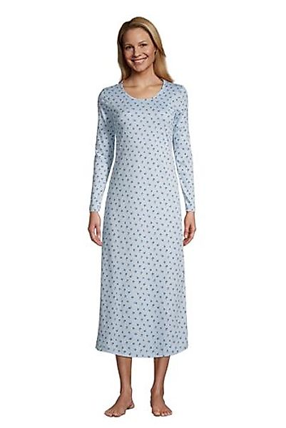 Wadenlanges Supima Langarm-Nachthemd, Damen, Größe: M Normal, Blau, Jersey, günstig online kaufen