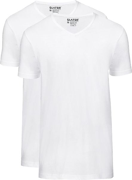 Slater 2er-Pack Basic Fit T-shirt V-Ausschnitt Weiß - Größe XXL günstig online kaufen