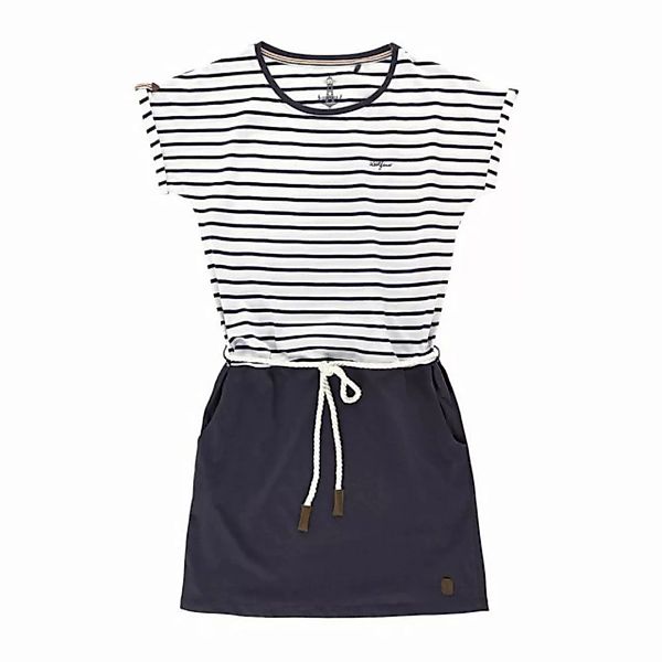 Leitfeuer Shirtkleid Damen Kleid im Streifen-Uni-Mix mit Kordel in der Tail günstig online kaufen