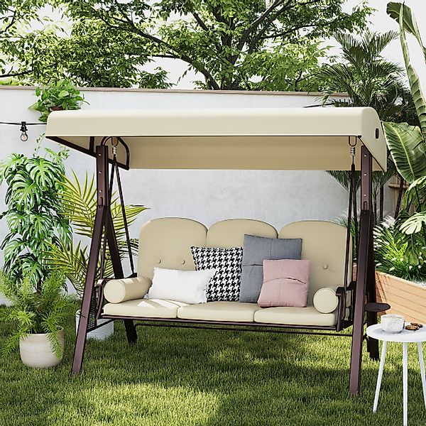 Outsunny Hollywoodschaukel mit Sonnendach, Kissen, 3-Sitzer, günstig online kaufen