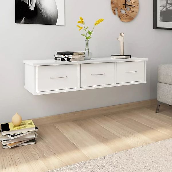Wand-schubladenregal Hochglanz-weiß 88x26x18,5 Cm Spanplatte günstig online kaufen