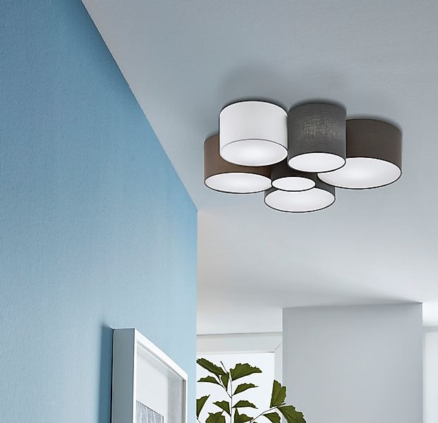 EGLO Deckenlampe PASTORE WS-Braun-Grau-Schwarz 6-flammig E27 Ø 990mm günstig online kaufen