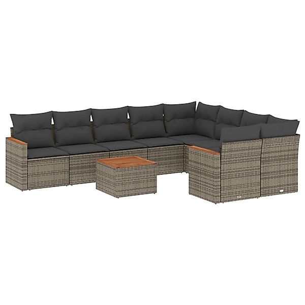 vidaXL 10-tlg Garten-Sofagarnitur mit Kissen Grau Poly Rattan Modell 80 günstig online kaufen