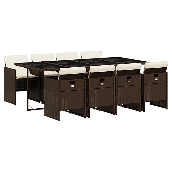 vidaXL 9-Tlg Garten-Essgruppe mit Kissen Braun Poly Rattan 3277688 günstig online kaufen