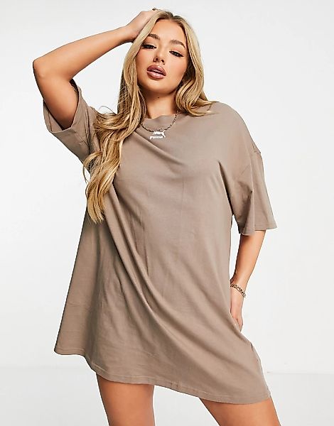 PUMA – Essentials – T-Shirt-Kleid in Taupe, exklusiv bei ASOS-Braun günstig online kaufen