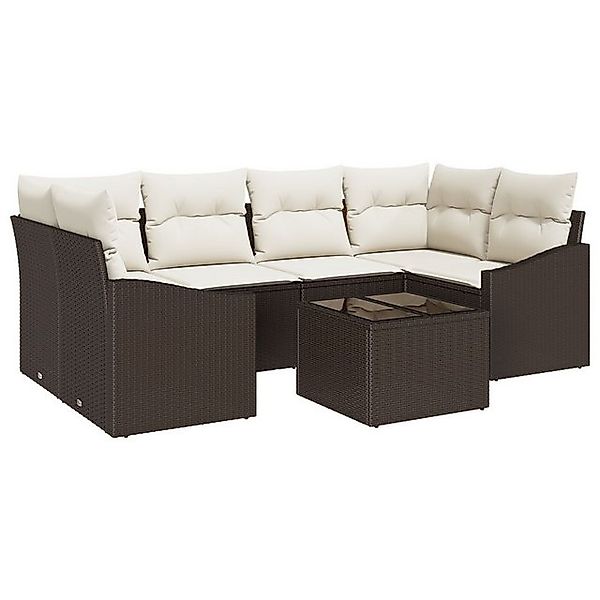 vidaXL Loungesofa 7-tlg. Garten-Sofagarnitur mit Kissen Braun Poly Rattan, günstig online kaufen
