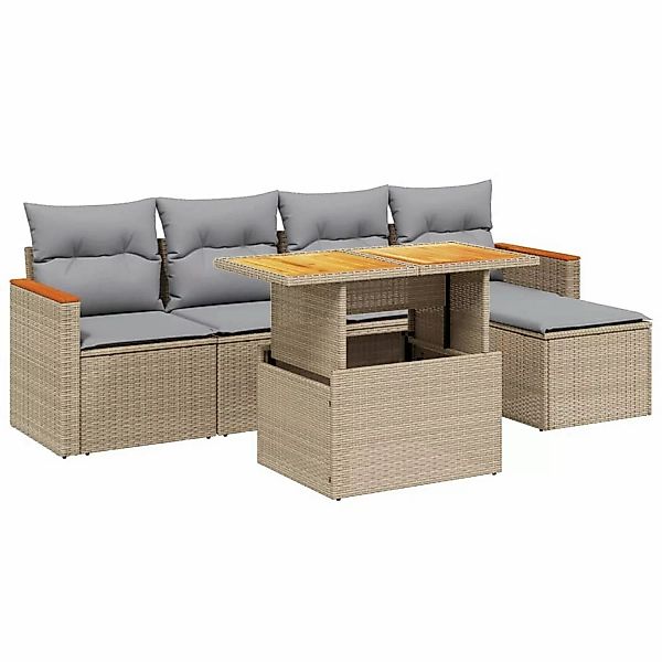 vidaXL 6-tlg Garten-Sofagarnitur mit Kissen Beige Poly Rattan Modell 350 günstig online kaufen