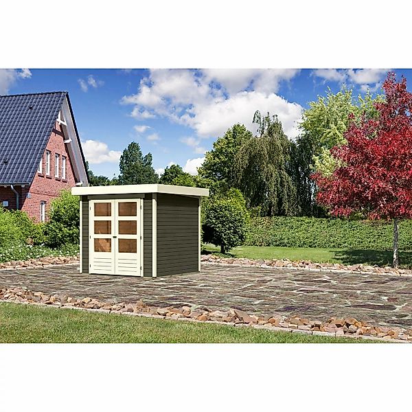 Karibu Holz-Gartenhaus Raala 2 Tür modern Terragrau BxT: 213x217cm günstig online kaufen