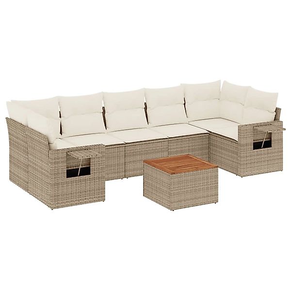 vidaXL 8-Tlg Garten-Sofagarnitur mit Kissen Beige Poly Rattan 3256807 günstig online kaufen