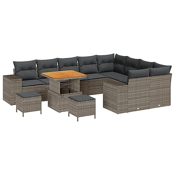 vidaXL Garten-Sofa-Set Höhenverstellbar 12-Tlg Grau Poly Rattan 3362043 günstig online kaufen