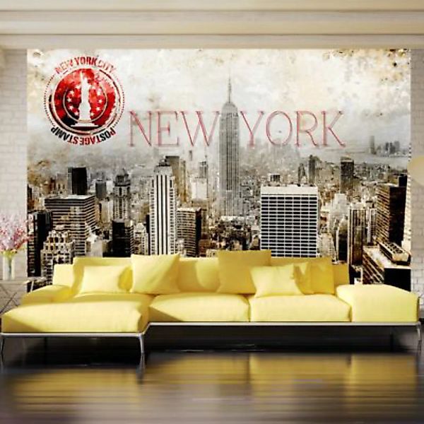 artgeist Fototapete New York - POST AGE STAMP rot-kombi Gr. 300 x 210 günstig online kaufen
