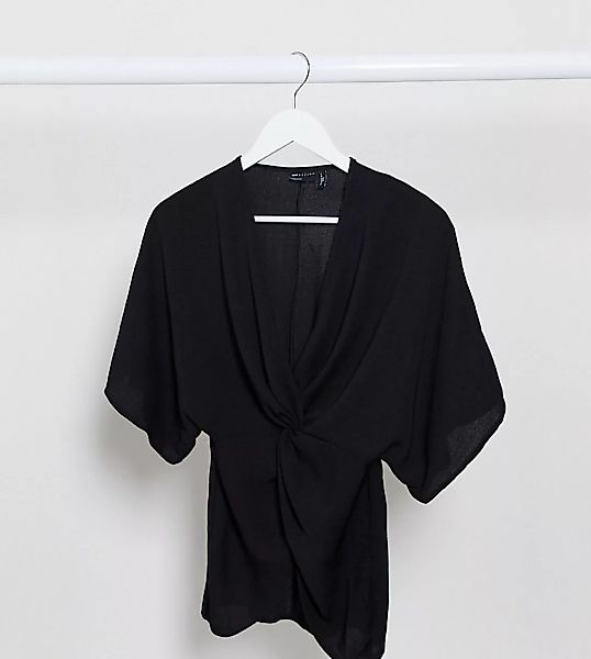 ASOS DESIGN Petite – Schwarzes Oberteil mit Knoten vorn und Kimonoärmeln günstig online kaufen