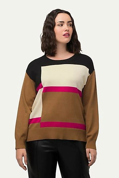 Ulla Popken Strickpullover Pullover Colorblocking Oversized Rundhals 3/4-Ar günstig online kaufen