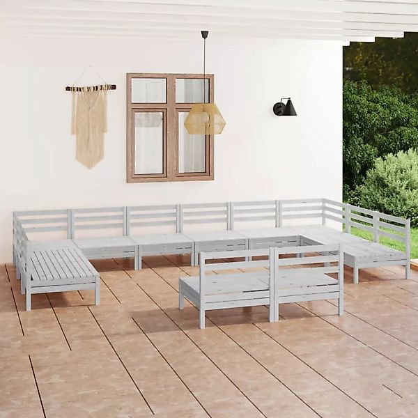 12-tlg. Garten-lounge-set Weiß Massivholz Kiefer günstig online kaufen