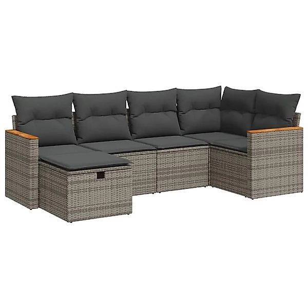 vidaXL 6-Tlg Garten-Sofagarnitur mit Kissen Grau Poly Rattan 3325917 günstig online kaufen