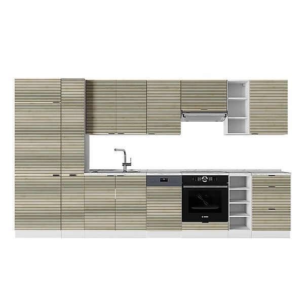 Vicco Fame-Line Küchenzeile Eiche Paneel/Weiß 355 cm AP Marmor günstig online kaufen