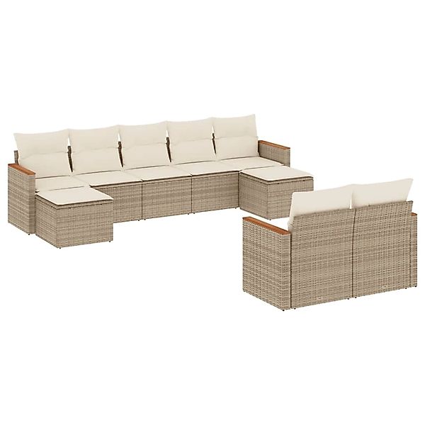 vidaXL 9-Tlg Garten-Sofagarnitur mit Kissen Beige Poly Rattan 3226401 günstig online kaufen