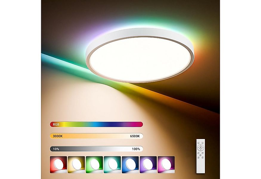 LQWELL Deckenleuchte LED Deckenlampe Dimmbar mit Fernbedienung, Flache Deck günstig online kaufen