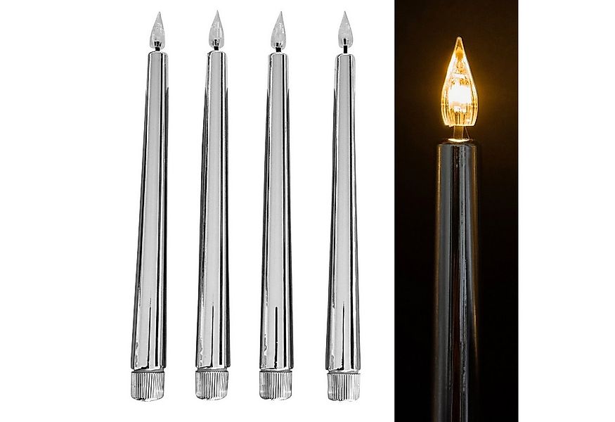 Online-Fuchs LED-Kerze 4 LED Stabkerzen im Metallic-Design mit Acrylflamme günstig online kaufen