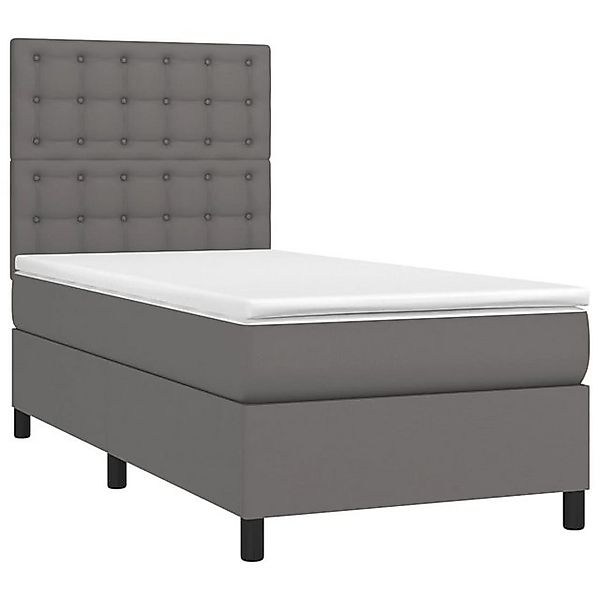 vidaXL Bett Boxspringbett mit Matratze & LED Grau 90x200 cm Kunstleder günstig online kaufen