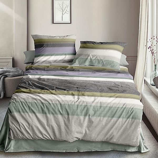 Irisette Biber Bettwäsche Koala 8617-30 Streifen Grau Grün 135x200 günstig online kaufen