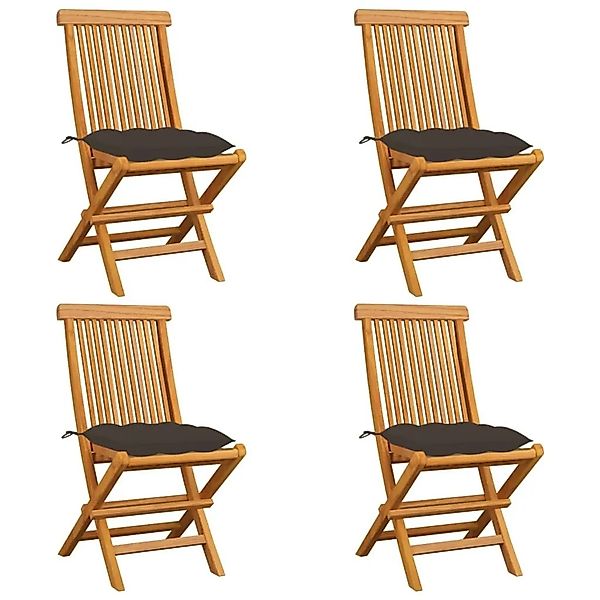 vidaXL Gartenstühle mit Taupe Kissen 4 Stk Massivholz Teak 3062591 günstig online kaufen