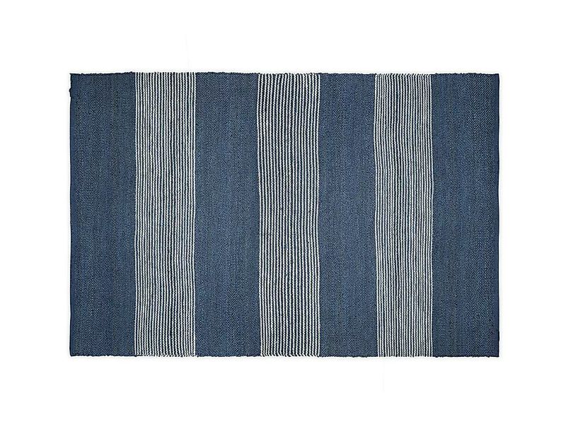 Teppich handgewebt - Jute - 200 x 290 cm - Blau & Weiß - KOCHI günstig online kaufen