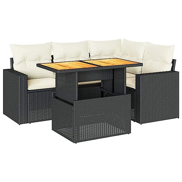 vidaXL 5-Tlg Garten-Sofagarnitur mit Kissen Schwarz Poly Rattan 3327031 günstig online kaufen
