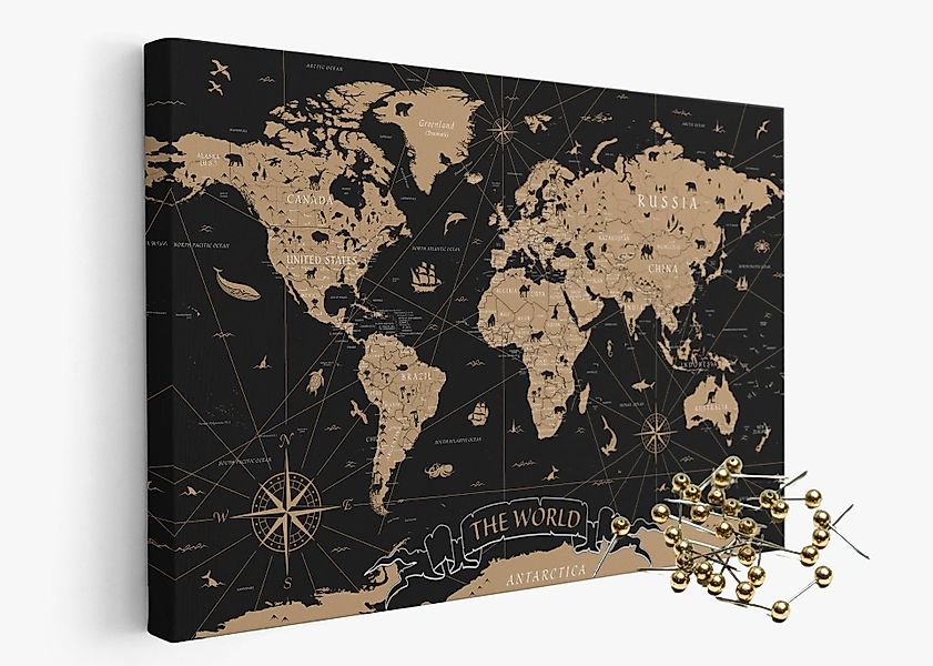 framed concept Leinwandbild als Weltkarte-Pinnwand, pinne günstig online kaufen