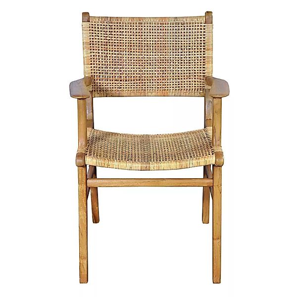 Armlehnstuhl aus Teak Massivholz und Rattan 45 cm Sitzhöhe günstig online kaufen
