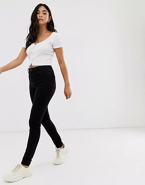 New Look – Superenge Jeans mit hohem Bund in Schwarz günstig online kaufen