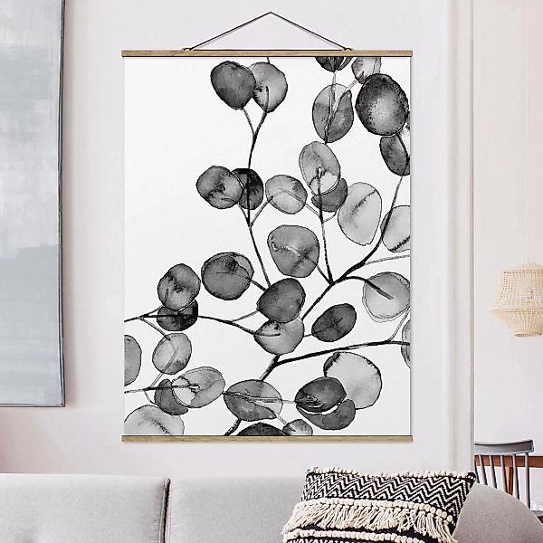 Stoffbild mit Posterleisten Schwarz Weiß Aquarell Eukalyptuszweig günstig online kaufen