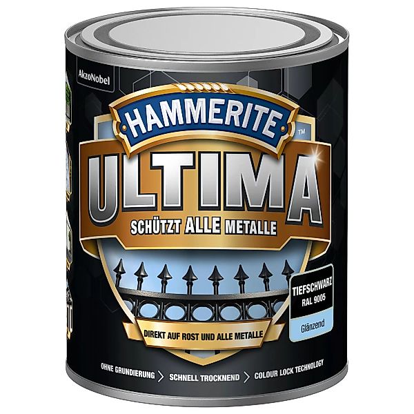 Hammerite Ultima Premium Metall-Schutzlack glänzend Tiefschwarz 750 ml günstig online kaufen