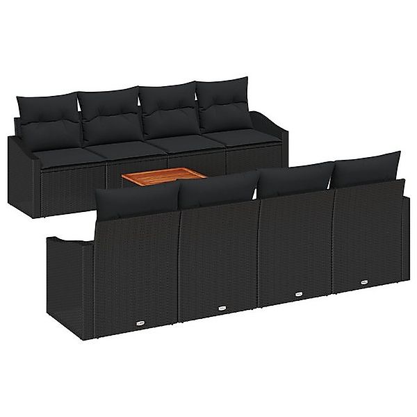 vidaXL Loungesofa 9-tlg. Garten-Sofagarnitur mit Kissen Schwarz Poly Rattan günstig online kaufen