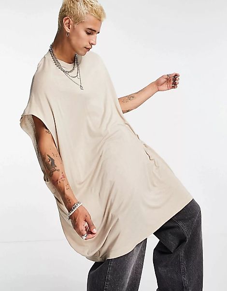 ASOS DESIGN – Lang geschnittenes Oversize-Trägershirt aus Viskose in Beige- günstig online kaufen
