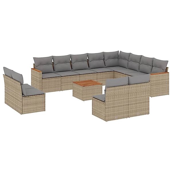 vidaXL 13-Tlg Garten-Sofagarnitur mit Kissen Beige Poly Rattan 3258881 günstig online kaufen