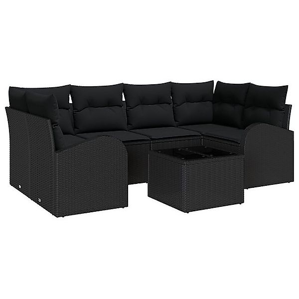 vidaXL Loungesofa 7-teiliges Garten Sofa Set mit Kissen Schwarz Poly Rattan günstig online kaufen