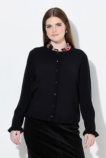 Ulla Popken Strickjacke Strickjacke Rüschen Knopfleiste Rundhals Langarm günstig online kaufen