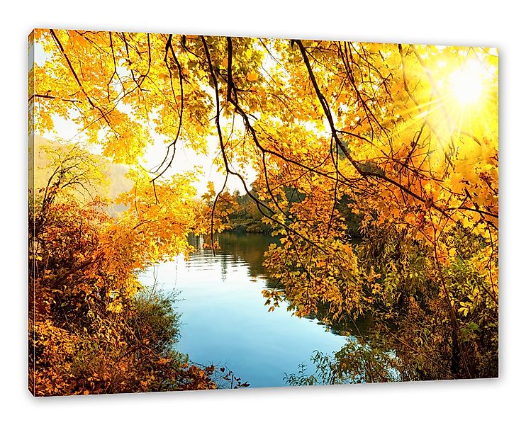 Pixxprint Leinwandbild Landschaft mit See und günstig online kaufen