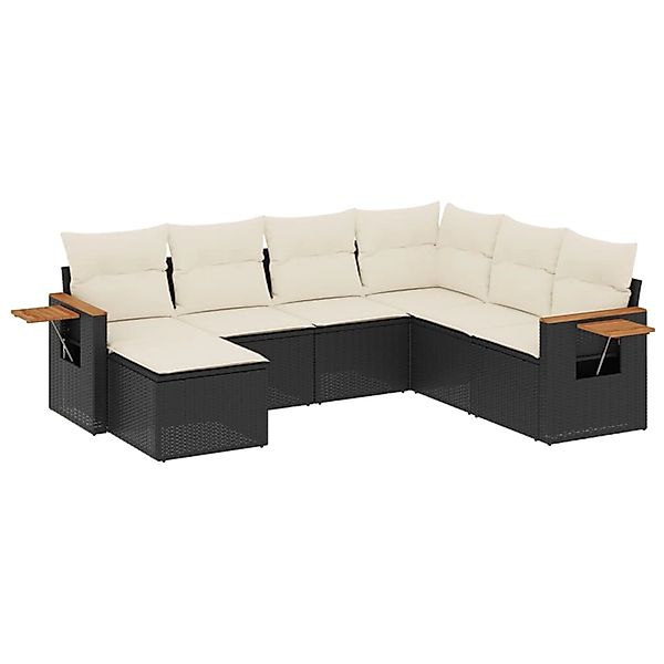 vidaXL 7-Tlg Garten-Sofagarnitur mit Kissen Schwarz Poly Rattan 3259445 günstig online kaufen