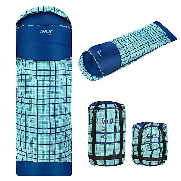NILS CAMP Mumienschlafsack Schlafsack Blau Kariert günstig online kaufen