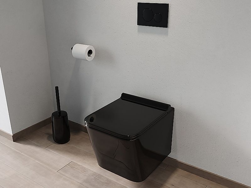 Wand-WC aus Keramik ohne Flansch - Schwarz glänzend - CLEMONA günstig online kaufen