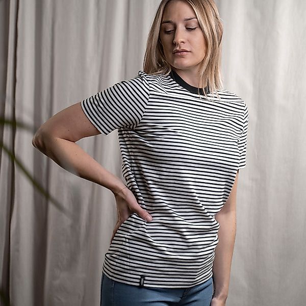 Vanny - Gestreiftes T-shirt Aus Biobaumwolle, Beige-weiß & Schwarz-weiß günstig online kaufen