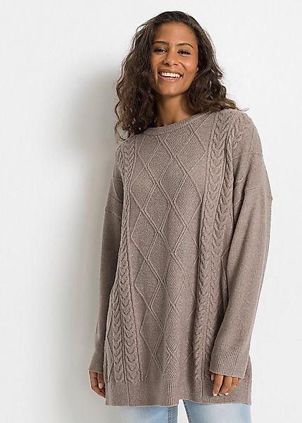 bonprix Strickpullover aus Polyacryl, Polyester und Elasthan, mit Zopfmuste günstig online kaufen