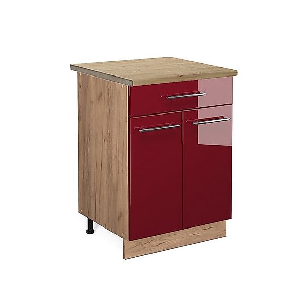 Vicco Küchenunterschrank Fame-Line Bordeaux Hochglanz/Goldkraft Eiche 60 cm günstig online kaufen